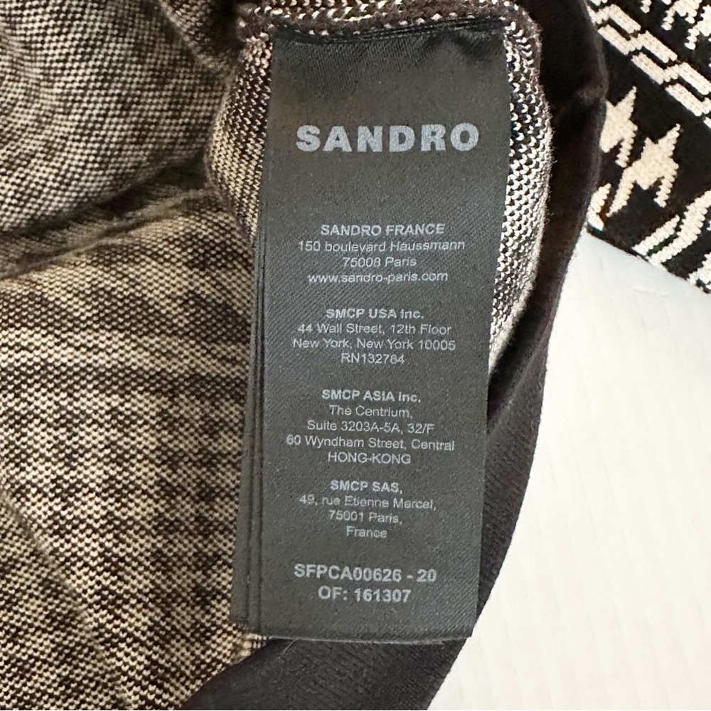 Sandro Jules Houndstooth Cropped Cardigan Black & Cream Size Large - Picture 10 of 13